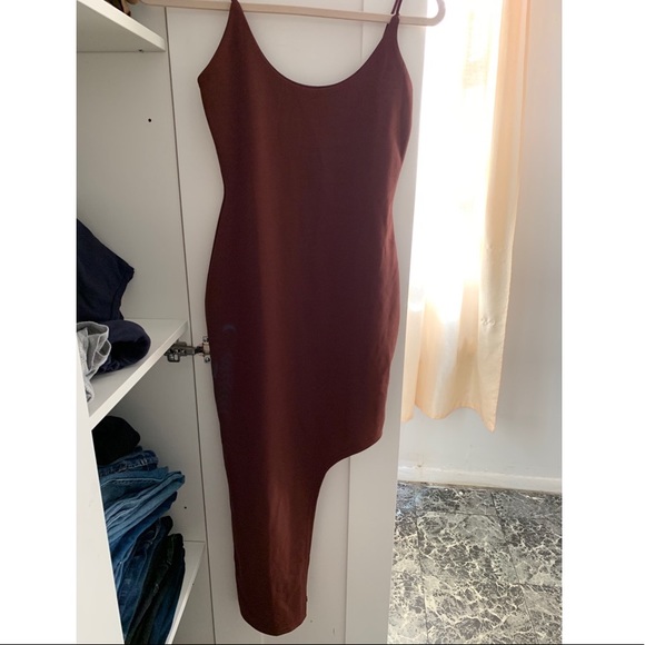 Racer Thigh Split Midi Dress Brown - Picture 1 of 5